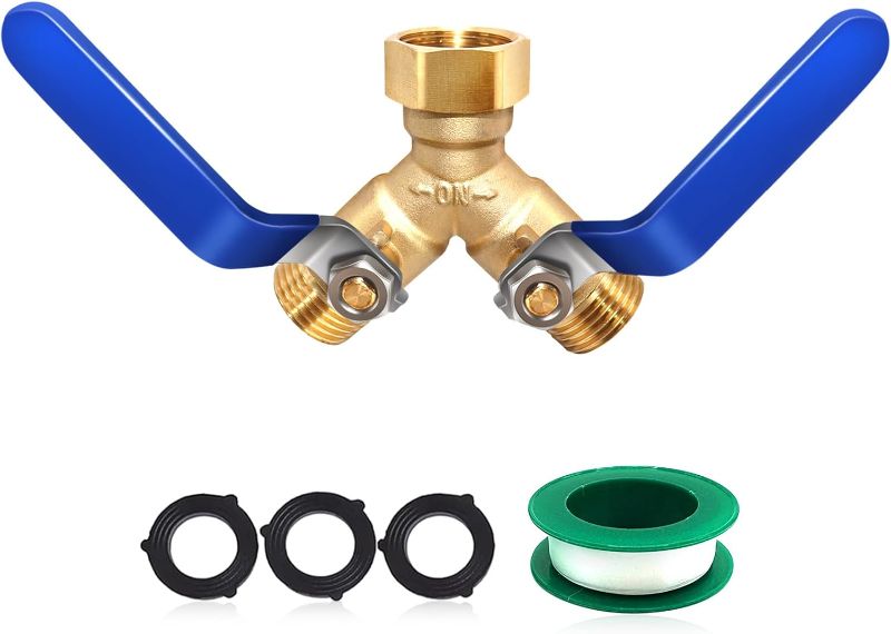 Photo 1 of Hose Splitter 2 Way Heavy Duty Brass Garden Hose Splitter with Long Handle Outdoor Full Flow Hose Splitter Connector, Brass Y Valve 3/4 Inch GHT Thread