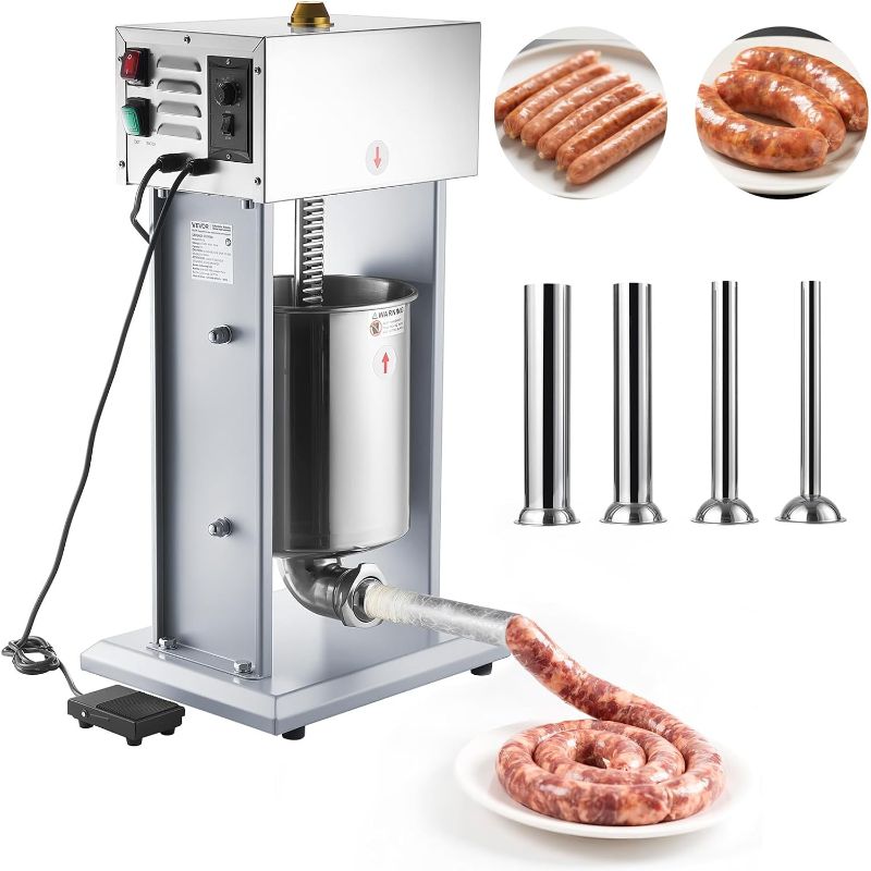 Photo 1 of Electric Sausage Stuffer, 22 LBS / 10 L Vertical Meat Filler with Stepless Speed Adjustment, Stainless Steel Sausage Stuffing Machine, Foot Pedal & 4 Filling Tubes, for Commercial and Home Use