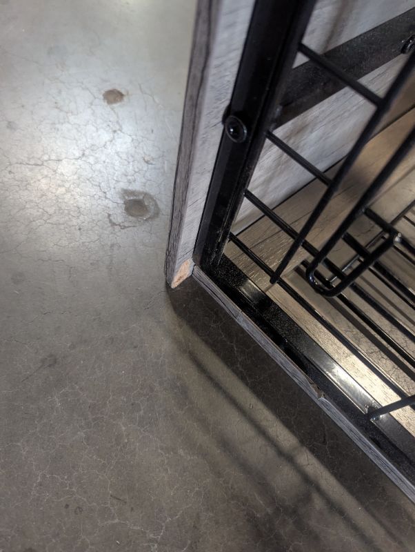View 4 of Large Dog Crate Furniture, 38'' Wooden Dog Crate End Table, Double Door Dog Kennel Indoor with Cushion & Wheels, Decorative Dog Cage House Chew-Resistant for Large/Medium, Grey