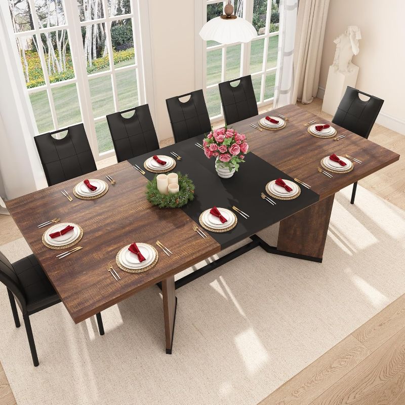Photo 1 of 59"-86" Extendable Dining Table for 6 8 10 People,86" Farmhouse Rectangle Extending Dining Table w/Removable Leaves Space Saving,Wooden Adjustable Tables for Kitchen Office Living Room (Brown&Black)