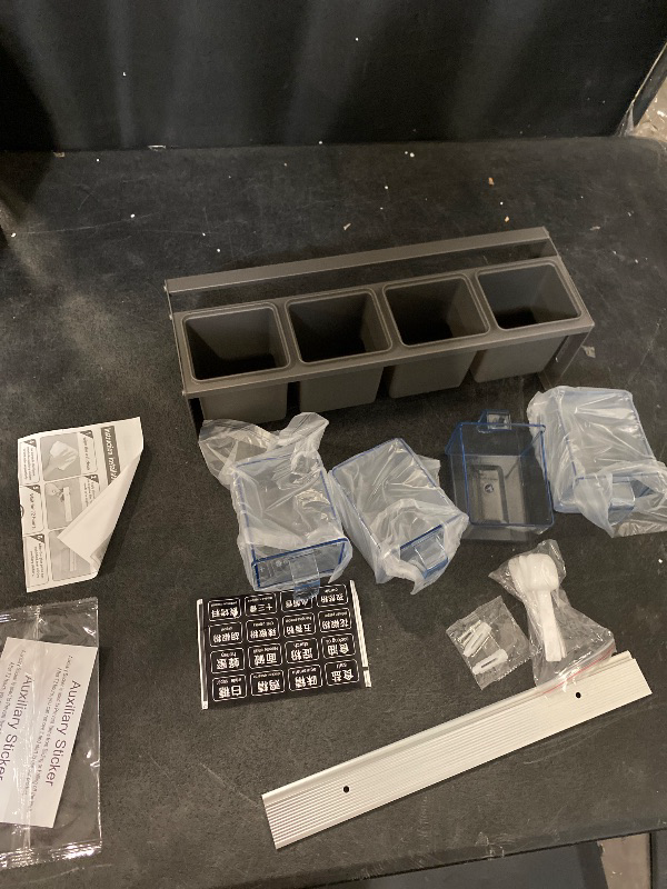 Photo 1 of Kitchen Spice Rack, Kitchen Organizer and Storage Rack with 4 Spoons, Spice Organization for Cabinets Punch-free Wall/Countertop Home Decor Multifunctional Double Layer 4 Grid Condiment Rack, Gray