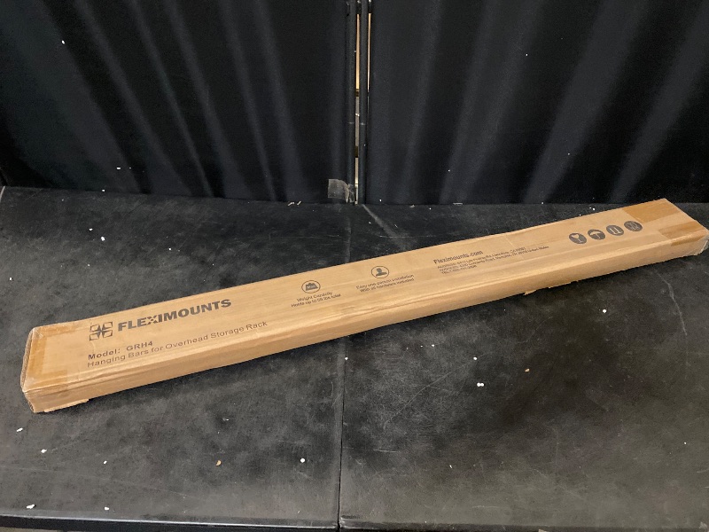 Photo 1 of FLEXIMOUNTS 4x8 Overhead Garage Storage Rack with 6 Hooks, Adjustable Storage Organization System, Heavy-Duty Metal Ceiling Racks, 22.6" -39.4" Ceiling Dropdown, Black, Lite Series