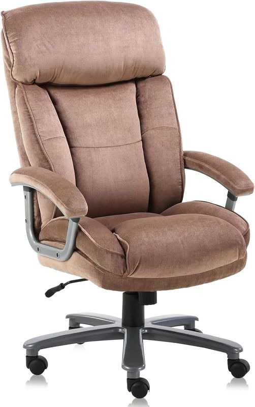View 1 of Ergonomic Big and Tall Executive Office Chair with Upholstered Swivel 800lbs High Capacity Adjustable Height Thick Padding Headrest and Armrest for Home Office Beige