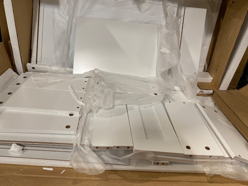 Photo 1 of Double Tilt Out Trash Can Cabinet, 20 Gallon Freestanding Kitchen Trash Can Holder with 2 Hideaway Drawers & Cutting Board, Pet Proof Hidden Garbage Recycling Cabinet Laundry Hamper, White