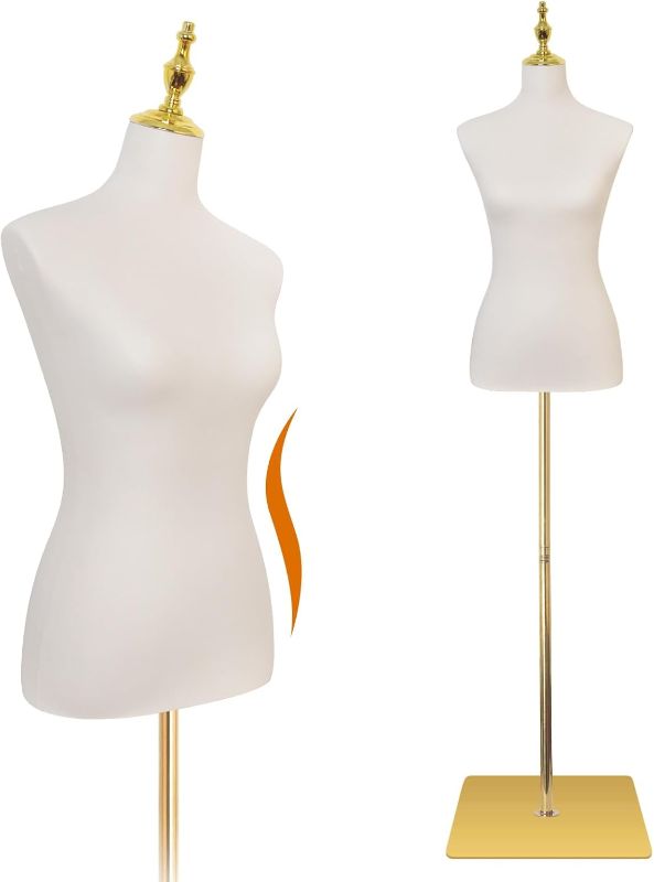 Photo 1 of Female Mannequin, 54"-76" Height Adjustable Manikin Torso with Metal Stand & Leather Surfaces for Skirt & Shirt & Sewing Dress Display, Beige