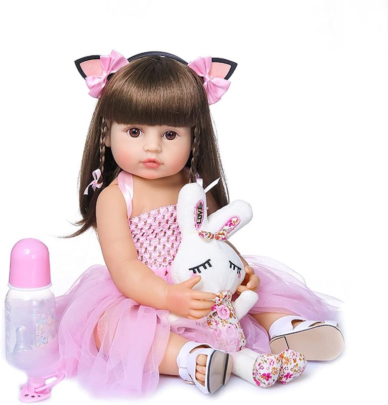 View 1 of 22 inch 55CM Realistic Sweet Face Real Baby Size Reborn Toddler Newborn Girl Doll Crafted in Silicone Vinyl Full Body Children Birthday