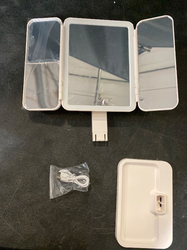 Photo 1 of Lighted Tri-fold Makeup Mirror Vanity Mirror with 1X/2X/3X Magnification (Pink)