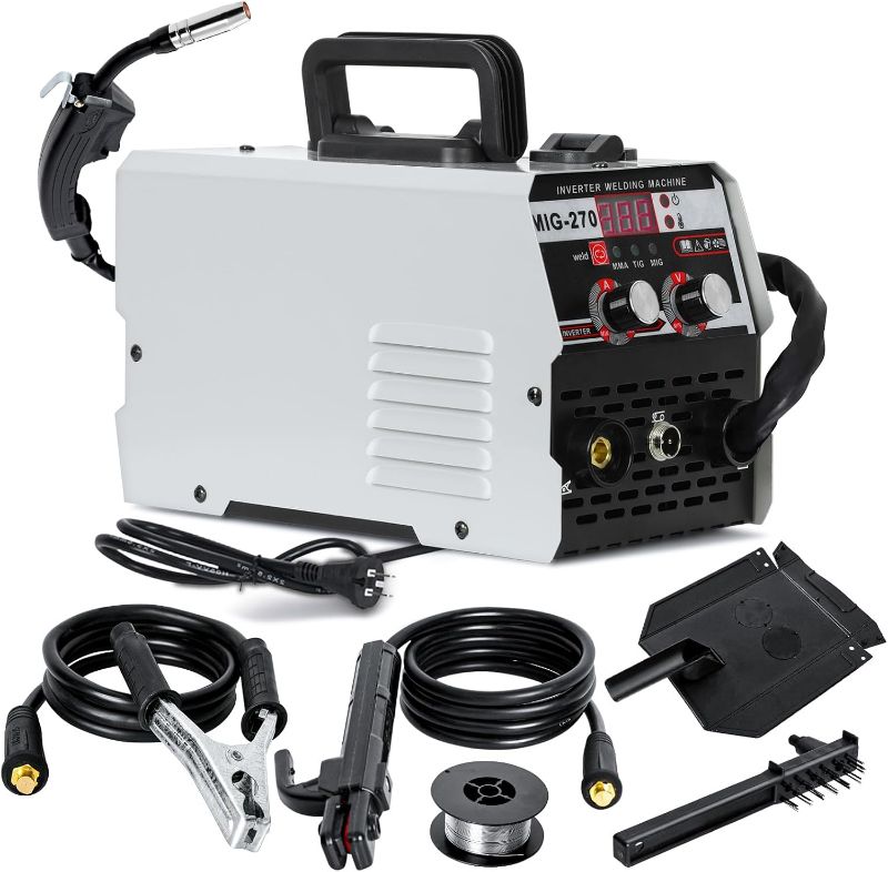 Photo 1 of 110V Flux Core Welder/Stick ARC/Lift Tig 3 In 1 Gasless Mig Welding Machine MIG Welder Inverter Multi Process Welding Machine Inverter Welder with LCD Digital Screen Display (MIG-270)