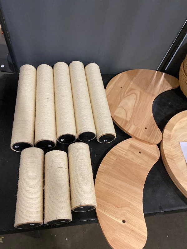 Photo 1 of Big Modern Design Cat Tree Tower with White Cloud Mat, Unique Cat Supplies Tower with Scratching Post, Cute Wood Cat Tree Cat Furniture Activity Centre for Indoor Big Cats