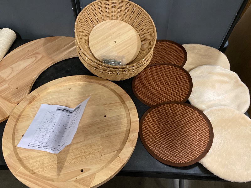 Photo 1 of Big Modern Design Cat Tree Tower with White Cloud Mat, Unique Cat Supplies Tower with Scratching Post, Cute Wood Cat Tree Cat Furniture Activity Centre for Indoor Big Cats