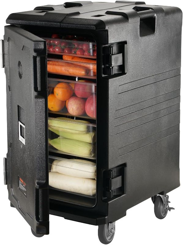 Photo 1 of VEVOR Insulated Food Pan Carrier, 127 Qt Hot Box for Catering, LLDPE Food Box Carrier w/Double Buckles, Front Loading Food Warmer w/Handles, End Loader w/Wheels for Restaurant, Canteen, etc. Black