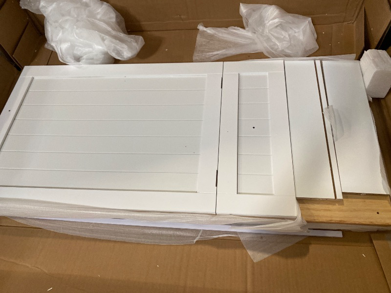 Photo 1 of Double 10 Gallon Tilt Out Trash Can Cabinet with Deodorizing Function and Power Outlet, Wooden Hidden Garbage Can Holder with 2 Storage Drawers for Kitchen, Laundry Hamper Cabinet for Bathroom, White