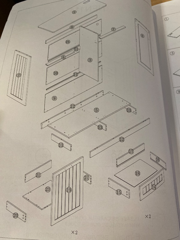 Photo 1 of Double 10 Gallon Tilt Out Trash Can Cabinet with Deodorizing Function and Power Outlet, Wooden Hidden Garbage Can Holder with 2 Storage Drawers for Kitchen, Laundry Hamper Cabinet for Bathroom, White