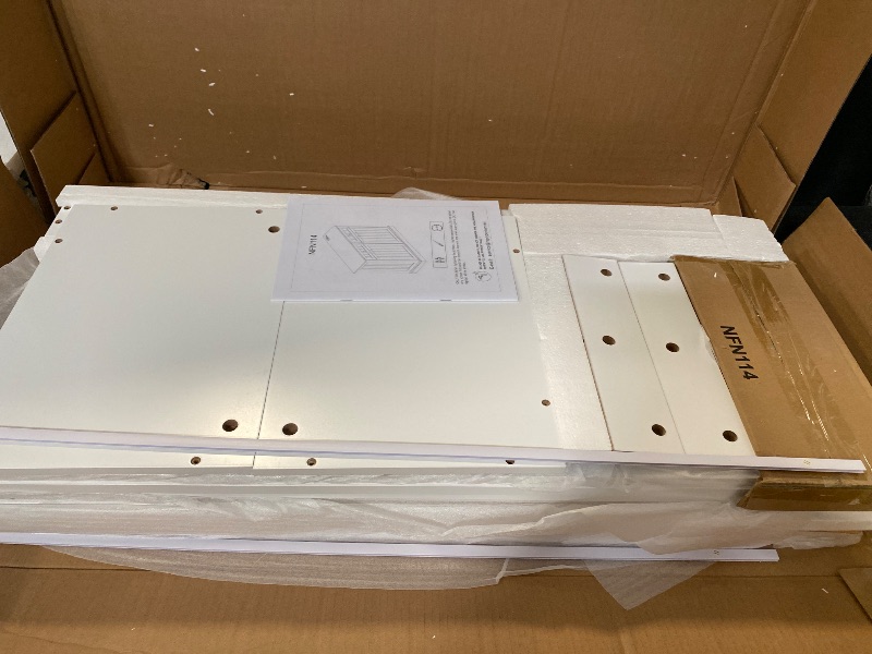 Photo 1 of Double 10 Gallon Tilt Out Trash Can Cabinet with Deodorizing Function and Power Outlet, Wooden Hidden Garbage Can Holder with 2 Storage Drawers for Kitchen, Laundry Hamper Cabinet for Bathroom, White