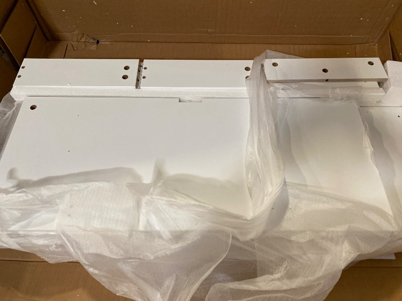 Photo 1 of Double 10 Gallon Tilt Out Trash Can Cabinet with Deodorizing Function and Power Outlet, Wooden Hidden Garbage Can Holder with 2 Storage Drawers for Kitchen, Laundry Hamper Cabinet for Bathroom, White