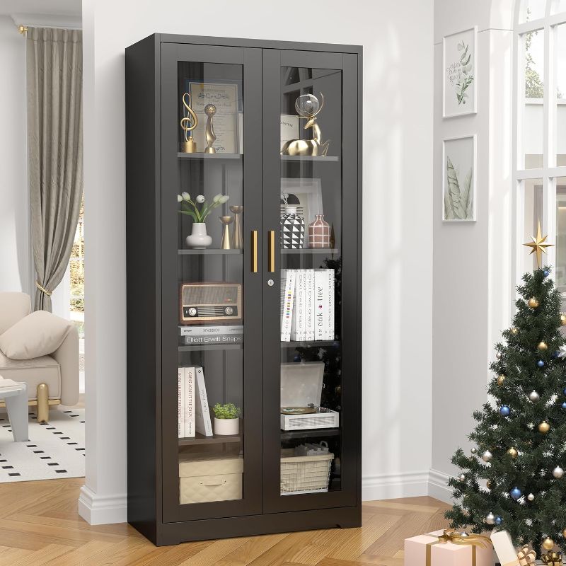 Photo 1 of Glass Display Cabinet, 71" Tall Metal Curio Cabinet with Glass Doors, Black Display Case, Storage Cabinets with 4 Adjustable Shelves, Locking Storage Cases for Hallway, Kitchen, Living Room