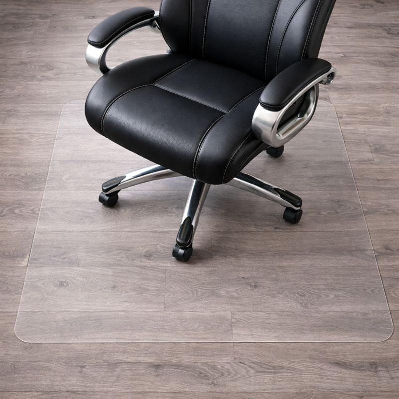 View 1 of Heavy Duty Polycarbonate Office Chair Mat for Hardwood Floors 48" x 60" | Transparent Hard Floor Protector, Rectangular