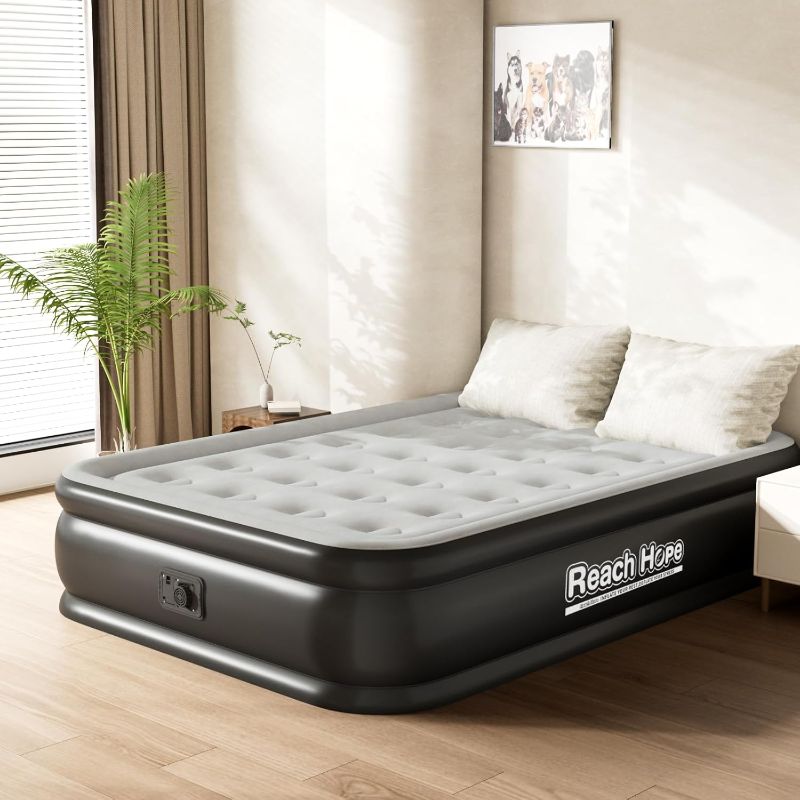 Photo 1 of Air Mattress Full with Built in Pump, Quick Self Inflatable Mattress, 18" Raised Portable Air Mattress with Built in Pump, Blow up Air Bed for Travel, Camping and Guests. (18" Full, Gray)