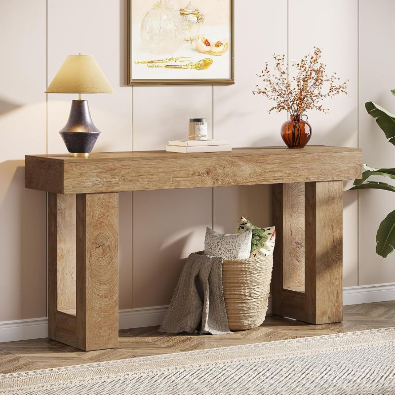 Photo 1 of 63-Inch Long Console Table, Wooden Rectangular Sofa Table Behind The Couch, Farmhouse Entryway Table for Entrance, Hallway, Living Room (Natural)