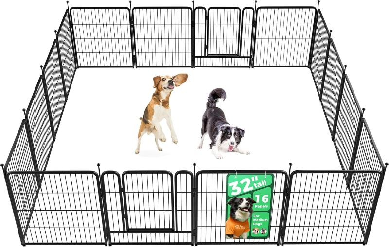 Photo 1 of Rollick Unleashed Dog Playpen for Indoor, Yard, RV Camping, 32 inch 16 Panels for Small and Medium Dogs, Black