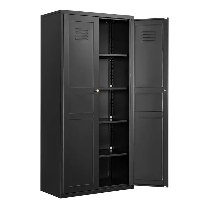 Photo 1 of 6-Tier Tall Cupboard Cabinet, 71" Black Kitchen Pantry Storage Cabinet, Metal Storage Cabinet with 5 Adjustable Shelves for Home Office, Living Room, Warehouse