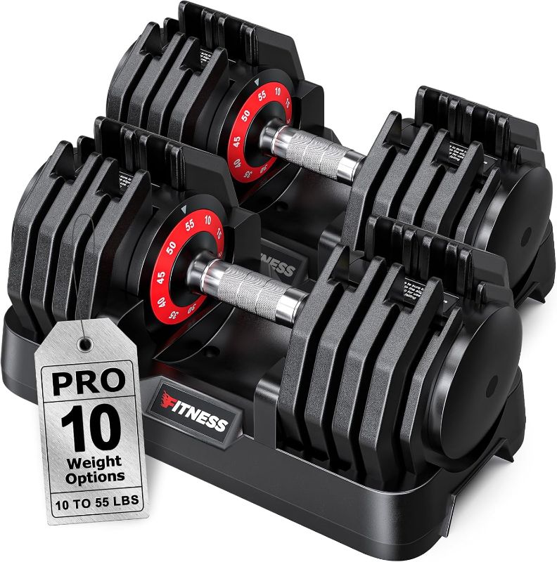 Photo 1 of Adjustable Dumbbells Set of 2, 1 Hand Adjustable Weights Dumbbells Set, 5 in 1/10 in 1 Free Dumbbell with Anti-Slip Texture Handle, 25/55/80lb Pair Weight Set For Home Gym Suit both Men and Women