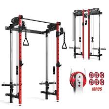 Photo 1 of Mikolo Foldable Power Rack Cage,1000lbs Capacity Wall Mounted Squat Rack with independent pulley system, Space Saving Home Gym Equipment with 5 Adjustable Angle