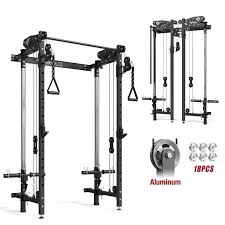 Photo 1 of Mikolo - Foldable Power Rack Cage,1000lbs Capacity Wall Mounted Squat Rack with independent pulley system - Black
