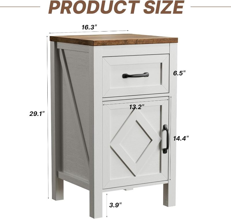 Photo 1 of End Table, Modern Farmhouse Sofa Table Rustic Nightstand with Storage Cabinets and Drawers, Side Tables for Living Room, Bedroom, White