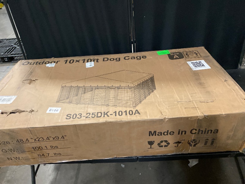 Photo 1 of 10 ft. x 10 ft. Large Dog Kennel Outdoor Dog Enclosure with Feeding and Double Swing Doors and Weatherproof Dog Cage