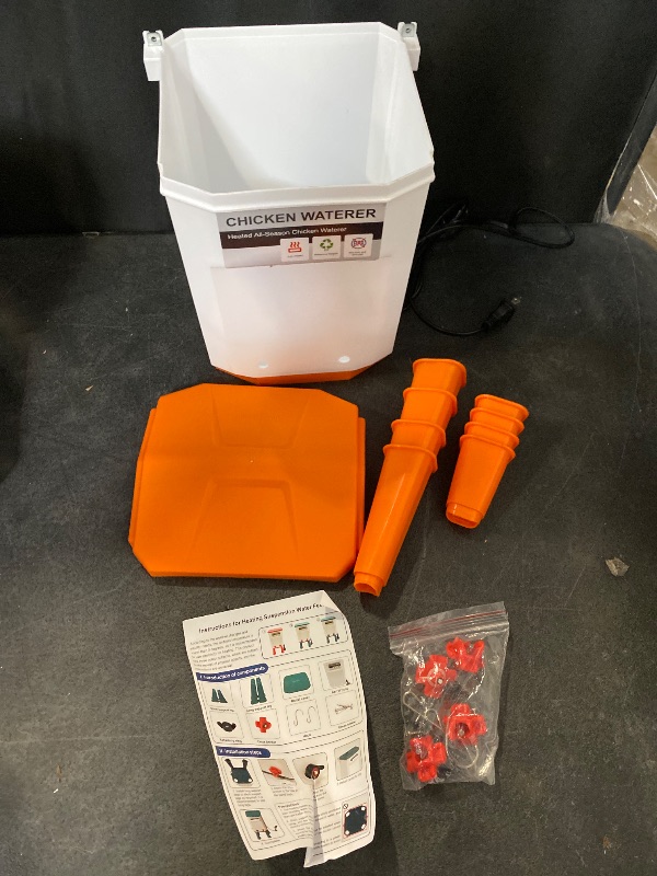 Photo 1 of Heated Chicken Waterer, Thermostatically Controlled Poultry Water Heater for Winter, 4 Horizontal Nipples and 8 Support Legs, Anti-Freezing Watering System for Coop Accessories (Orange, 3.2Gallon)