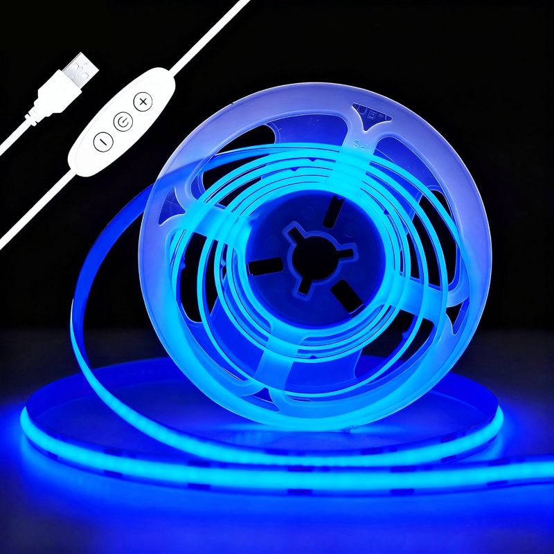 Photo 1 of 6.6ft 2M Blue COB LED Strip Light, 5V USB 640LEDs COB LED Strip with Dimmer, CRI 93+, Flexible COB LED Tape Lights for TV Backlight, Bedroom, Mirror, Wardrobe, Home Decor