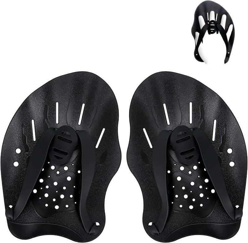 Photo 1 of Contour Swim Paddles Hand, Swim Training Hand Paddles with Adjustable Straps, Swimming Hand Paddles for Women and Men, Black