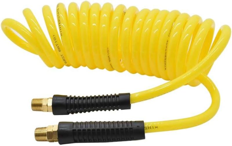 Photo 1 of 1/4 Inch NPT 120 psi 1/4 Inch 15 ft Long NPT Swivel Fittings, Recoil Yellow Polyurethane Hose