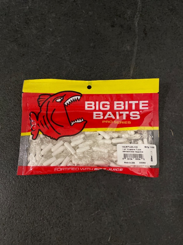 Photo 1 of Big Bite Baits 1 1/2 Inch Crappie Tube (White/Clear Sparkle 100 Pack)