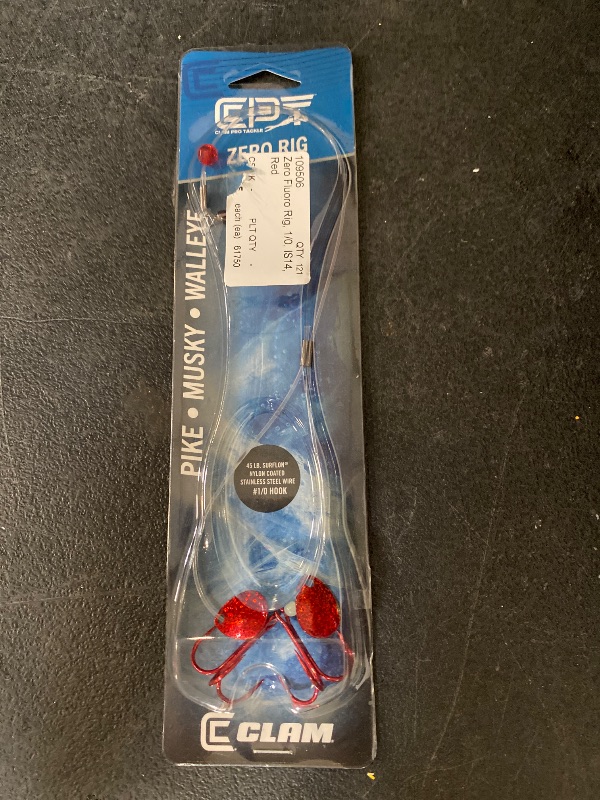 Photo 1 of Clam Big Tooth Zero Fluoro Rig Red  1/0 Treble/14-Inch