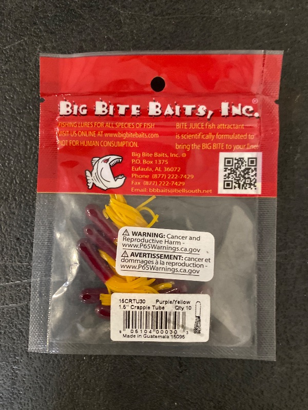 Photo 1 of Big Bite Baits 1.5 Crappie Tube 10-Pack Purple/Yellow