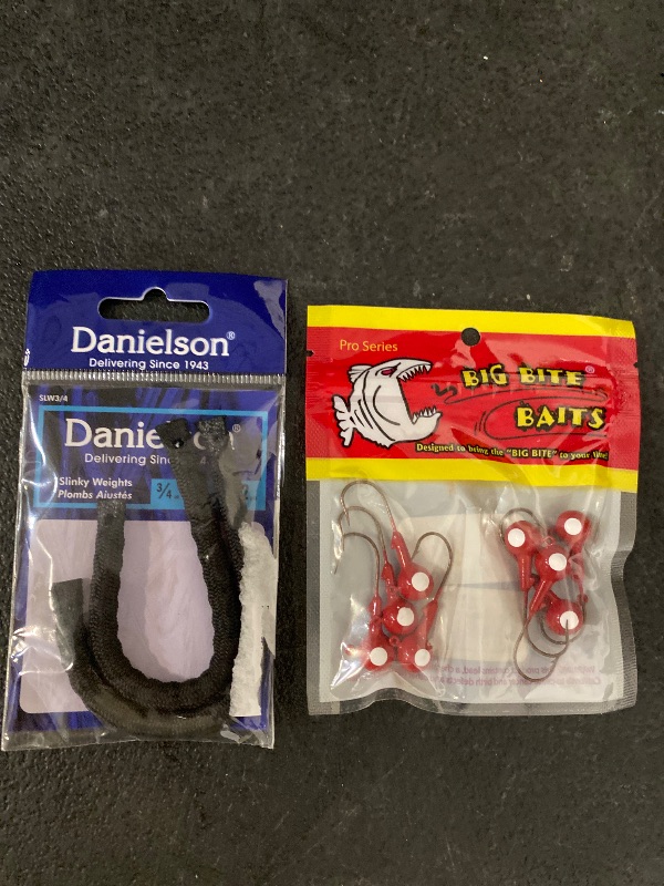 View 2 of Slinky Weights - 3/4oz 2 Count + Big Bite Baits BBJ Jig Heads | Red White Eye; 1/4 Oz. 8 Count