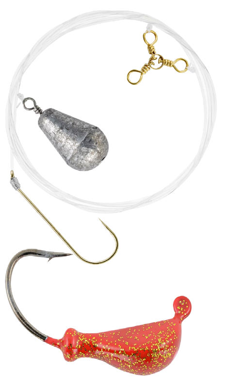 Photo 1 of 2 Size South Bend 3-Way River Fishing Rig 36 Leader + Hurricane Banana Jigheads Red 1/2oz 4 Count