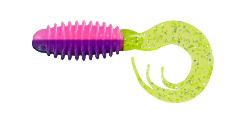 View 2 of Curl Tail Grub 3" Pearl 10 Pack + Ring Triple Tip Grub Purple