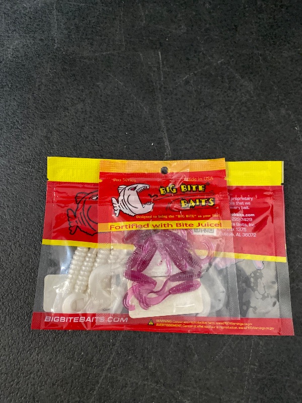 View 4 of Curl Tail Grub 3" Pearl 10 Pack + Ring Triple Tip Grub Purple