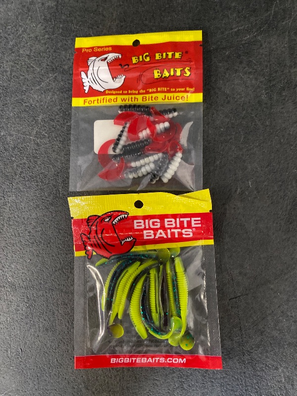Photo 1 of Big Bite Baits Fat Grub 2" Twist Tail Checker, 10 Pack + Crappie Thumper 2" Junebug Chart 10 Pack