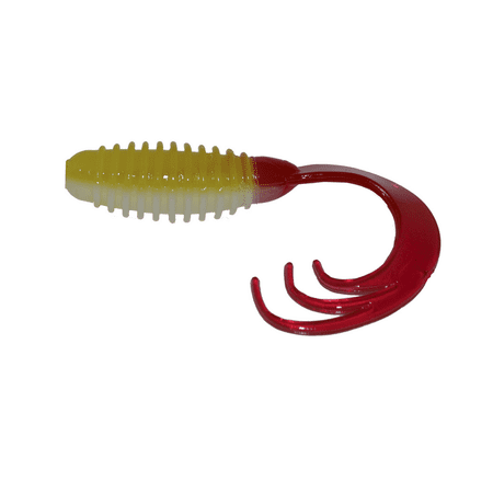 View 1 of Big Bite Baits 2" Ring Triple Tip Grub Baits Red , 10 Pack + Big Bite Baits BBJ Jig Heads Black Chartreuse Eye, 1/48 Oz. ,10 Pack