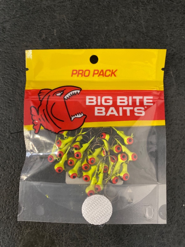Photo 1 of Big Bite Baits 1/16 oz. Double Dot 2 Color 1/16oz Round Ball Jighead Black/Chartreuse, 25 Pack