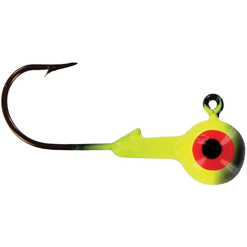 Photo 1 of Big Bite Baits 1/16 oz. Double Dot 2 Color 1/16oz Round Ball Jighead Black/Chartreuse, 25 Pack