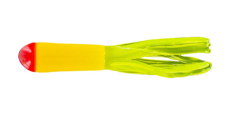 Photo 1 of Big Bite Jig Single Eye Chartreuse/Red Eye 1/32 oz. 10 Pack + 1.5? Crappie Tube Red/Yellow/Chart 10 Pack
