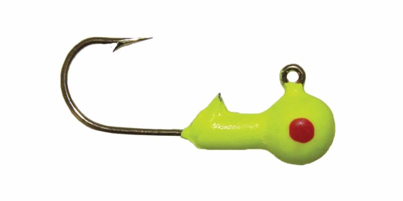 Photo 1 of Big Bite Jig Single Eye Chartreuse/Red Eye 1/32 oz. 10 Pack + 1.5? Crappie Tube Red/Yellow/Chart 10 Pack