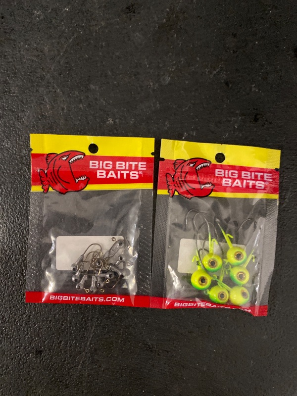 Photo 1 of Big Bite Baits BBJ Elite 1/4oz Round Ball Jighead Lime/Chartreuse 6 Pack + Big Bite Baits BBJ Jig Heads Bare Shad, 1/32 Oz. , 10 Pack