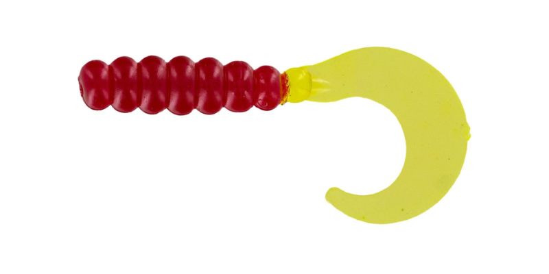 Photo 1 of Fat Grub Curl Tail, 2" Red Chart 10Pk + Big Bite Baits 2" Curly Tail Crappie Minnr Grub Silver Glitter/Pearl 10 Pack + 1.5 in. Crappie Tube, Smoke Sparkle, 10PK