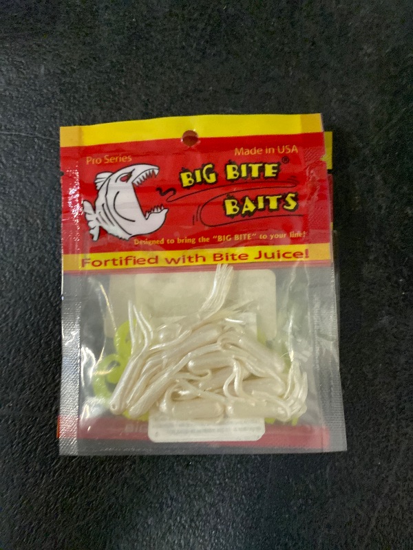 View 5 of Big Bite Baits 1" Curl Tail Single Tail Grub Chartreuse Pearl 10 Pack + Big Bite Baits 2" Curl Tail Grub Opaque Chart Fishing Lure Pack of 10 + Big Bite Baits 1.5" Glow Crappie Tube/Pearl Glow (10 Pack)